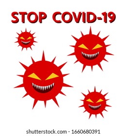 2019-nCoV, Coronavirus, COVID-19, Red and yellow color, Stop Bacteria on white background, vector illustration isolated