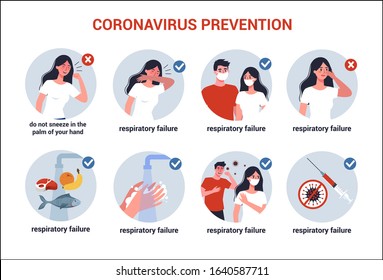 2019  nCoV covid  19 virus protection tips  Coronovirus alert  Prevention infographics  Set isolated vector illustration in cartoon style