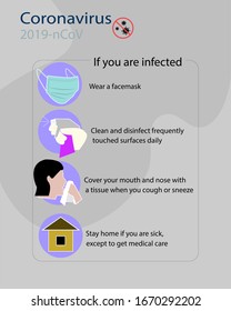 2019-nCoV covid-19 virus protection tips. Coronovirus alert. Prevention infographics. Set of isolated vector illustration in cartoon style