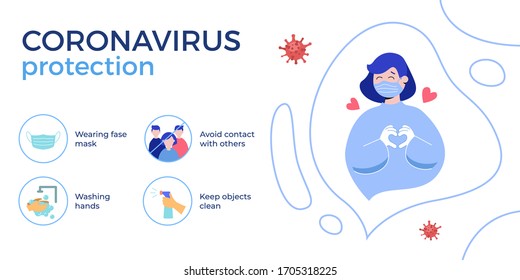 2019-nCoV covid-19 virus protection tips. Coronovirus alert. Prevention infographics. Set of isolated vector illustration in cartoon style.