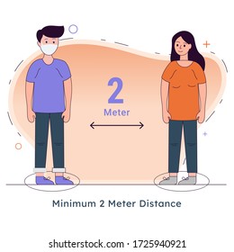 2019-nCoV covid-19 virus protection tips, Coronovirus alert, vector illustration in cartoon style, maintain minimun 2 meter distance