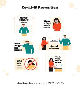2019-nCoV covid-19 virus protection tips. Coronovirus alert. Prevention infographics. Set of isolated vector illustration in cartoon style