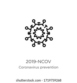 2019-ncov icon. Thin linear 2019-ncov outline icon isolated on white background from Coronavirus Prevention collection. Modern line vector sign, symbol, stroke for web and mobile