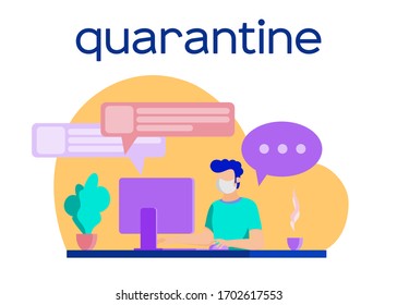 2019-ncov quarantine. People working at home. Remote work concept. Stay at home type. Coronavirus panic. Isolated person vector illustration. Freelance. Flat vector