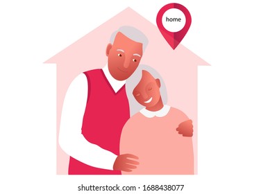 2019-ncov quarantine. Senior couple. Lockdown, quarantine. Family apart. Stay home. Coronavirus panic. Isolated old people vector illustration.