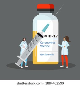 2019-ncov vaccine medicine. corona virus injection syringe. fight against coronavirus.Stop Caronavirus. Vector Flat Cartoon Illustration.