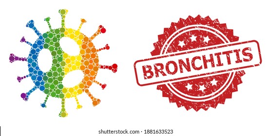 2019-ncov virus collage icon of spheric items in various sizes and rainbow colored color tinges, and Bronchitis textured rosette seal. A dotted LGBT-colored 2019-ncov virus for lesbians, gays,