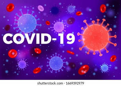 Antecedentes de la cepa del virus 2019-nCoV con bacterias y glóbulos rojos. cuarentena de Wuhan novela covid-19 coronavirus. brote de coronavirus pandémico en China. ilustración vectorial