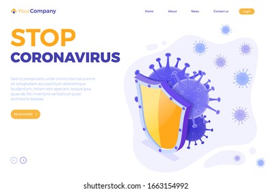 2019-nCoV virus strain with shield protection. quarantine from Wuhan novel coronavirus. pandemic coronavirus outbreak in China. landing page. isolated vector illustration