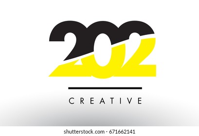 202 Black and Yellow Number Logo Design cut in half.