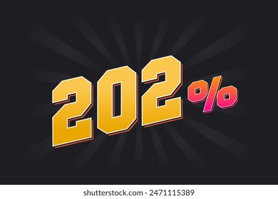 202% Anuncio de descuento con fondo oscuro y texto amarillo. 202 por ciento de diseño promocional de ventas.