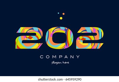 202 number digit numeral logo colored colorful rainbow acrylic modern creative vector icon design template