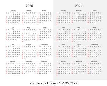 2020 and 2021 wall calendar. Vector simple design