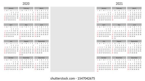 2020 and 2021 wall calendar. Vector simple design