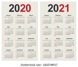 2020 and 2021 year calendar planner template, business design template vector illustration 