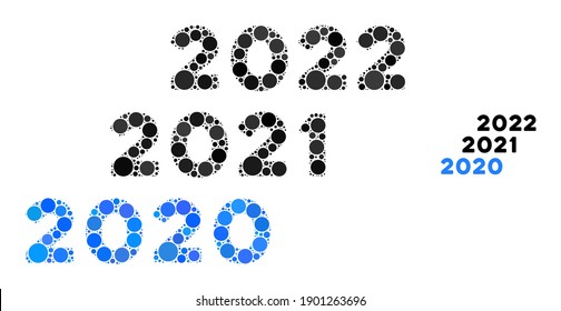2020 - 2022 years composition of circle elements in different sizes and color tints. Vector circle elements are grouped into 2020 - 2022 years illustration.