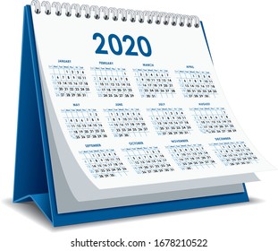  2020 3D Desktop Calendar In White Background