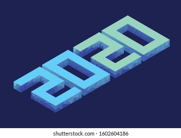 2020 3d isometric combine with lowpoly. iceberg 2020 isometric lowpoly blue color