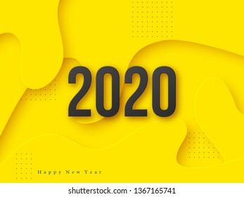 2020 3d New Year vector illustration. Paper cut layered art. Yellow holiday background. Abstract greeting or invitation card.