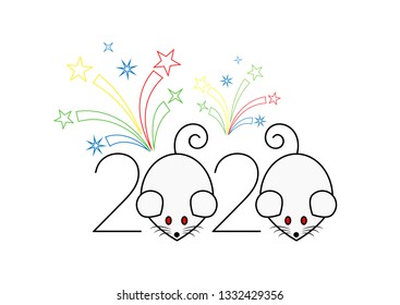 2020 abstract rats in the image of numbers with salute. For New Year and Christmas illustrations. Also for posters, banners, cards and other promotional materials. Vector illustration.