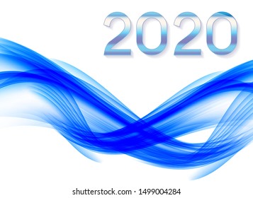 2020 Abstract Vector Illustration of New Year on Background of colored waves. EPS10