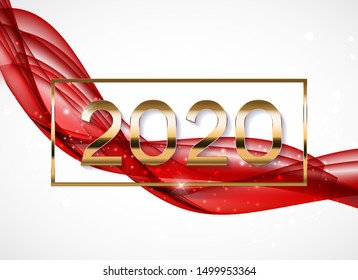 2020 Abstract Vector Illustration of New Year on Background of colored waves. EPS10