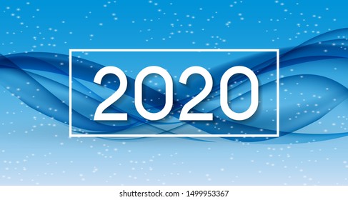 2020 Abstract Vector Illustration of New Year on Background of colored waves. EPS10