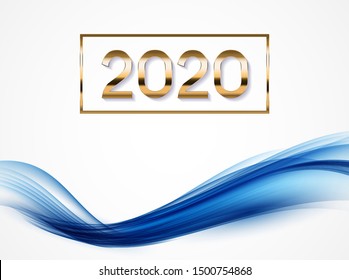2020 Abstract Vector Illustration of New Year on Background of colored waves. EPS10