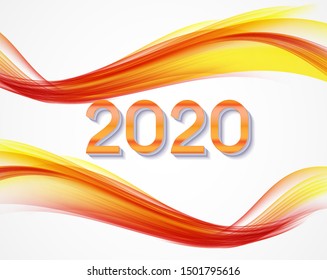 2020 Abstract Vector Illustration of New Year on Background of colored waves. EPS10