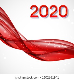 2020 Abstract Vector Illustration of New Year on Background of colored waves. EPS10