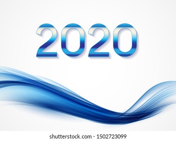 2020 Abstract Vector Illustration of New Year on Background of colored waves. EPS10