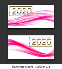 2020 Abstract Vector Illustration of New Year on Background of colored waves. EPS10