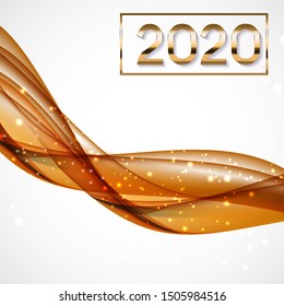 2020 Abstract Vector Illustration of New Year on Background of colored waves. EPS10