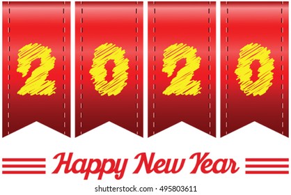 2020 annual year vector. Happy new year. 2020 year in Red ribbon.