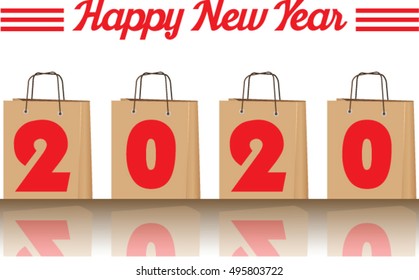 2020 annual year vector. Happy new year. 2020 in brown paper bag on white background 