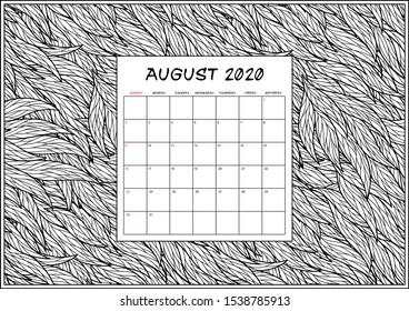 2020 Antistress calendar, doodle illustration. Geometric,  abstract pattern. Coloring Book. Can be used for postcard, gift card, banner, poster and printable. 