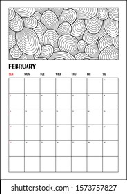 2020 Antistress calendar, doodle illustration. Geometric, abstract pattern. Coloring Book. Can be used for gift, poster and printable.