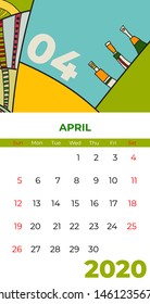 2020 april calendar abstract contemporary art vector. Desk, screen, desktop month 04, 2020, colorful 2020 calendar template, agenda pattern. Psychedelic sketched calendar, day planner. April page.