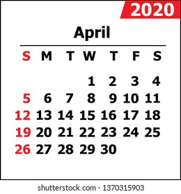  2020 april month calendar template vector