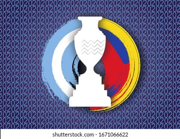 2020 Argentina and Colombia champion cup concept. Game soccer competition world icon. Kids Camp, Sports, Championship, Copa, America. Vector isolated on blue 2020 background