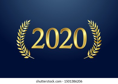 2020 awards logotype, isolated elegant abstract gold emblem. Happy New Year luxurious congratulating framed template. Class of 2020 graduates poster with golden stained glass greetings