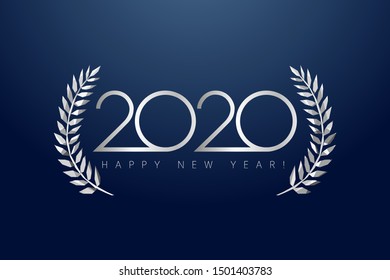 2020 awards logotype, isolated elegant abstract silver emblem. Happy New Year luxurious congratulating framed template. Class of 2020 graduates poster with gray stained glass greetings