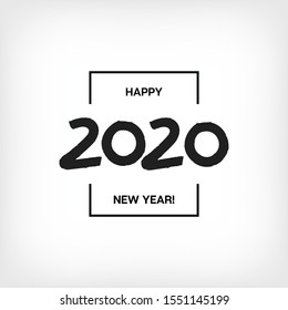 2020 Black and White Square Vector Banner. Hand Painted Brush Stroke Winter Celebration Design. New Year, Christmas Music Party Decoration. Grunge Shape Modern 2020 New Year Ad Graphic Frame