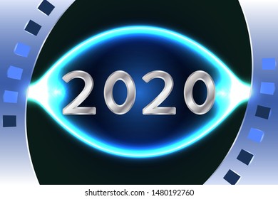 2020 blue number with shiny light. illustration vector.	