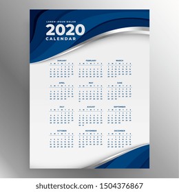 2020 Blue Vertical Calendar Design Template