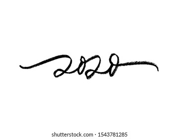 2020 brush calligraphy inscription. Hand drawn Happy New Year 2020 vector ink illustration. Isolated on white background. Usable for banners, greeting cards, calendars, gifts etc. 