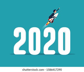 2020 Business growth to success. Happy new year concept, Vector illustration in cartoon design.
