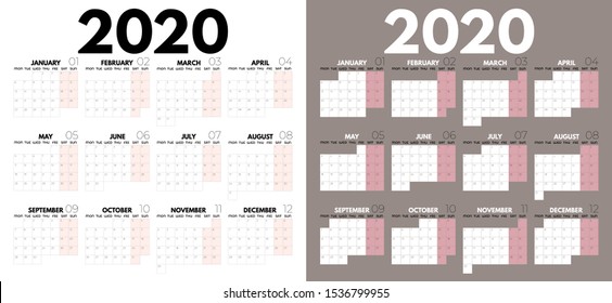 2020 calendar, abstract composition, vector illustration