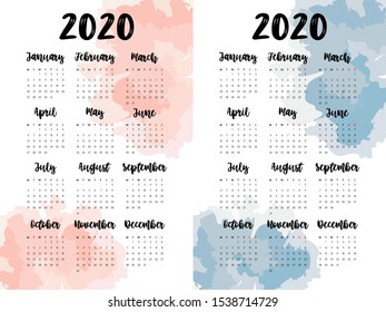2020 calendar, abstract composition, vector illustration