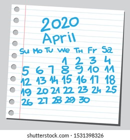 2020 calendar April ( sketch style ).